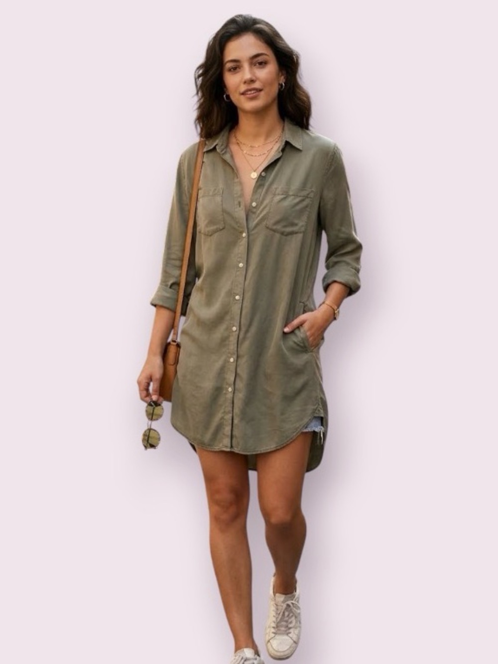 Thread + Supply Classic Utility Shirt Dress Olive Green Size Small